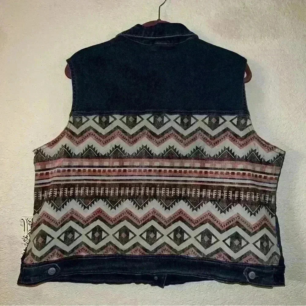 EST.1946 Denim southwestern print jean vests - Picture 3 of 5